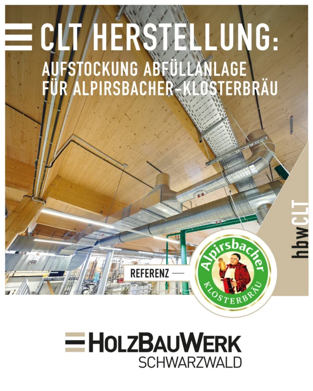 Alpirsbacher-Klosterbräu Aufstockung Abfüllanlage

Auf der bestehenden Abfüllhalle sollte ein weiteres Stockwerk für die Beherbergung einer neuen Abfüllanlage gebaut werden.

Die Wahl des Baustoffes Holz liegt zum einen an der schwarzwälder Affinität zum #Holzbau und der regionalen Verfügbarkeit des Rohstoffes. Zum anderen weist ein Holztragwerk nur ein sehr geringes Gewicht auf, was der baustatischen Vorbereitung des Stahlbetonbestandes entgegenkam.

Von der @schaffitzel_holzindustrie wurden für die (B) 28,8m x (L) 36,65m x (H) 9,25m große Aufstockung 14 Fischbauchträger, 9 Abfangträger sowie diverse Stützen und Streben geliefert.

Der Familie Glauner war es persönlich wichtig, dass das 1000qm große #brettsperrholz Dach, mit #hbwclt aus dem Heimatlandkreis Freudenstadt, von der HolzBauWerk Schwarzwald GmbH geliefert wird. Die Brettsperrholz- Schale dient als aussteifende Dachscheibe welch die Horizontallasten über die Wandverbände in den Außenachsen ableitet.

Referenz: @alpirsbacher.de -Klosterbräu Aufstockung Abfüllanlage | 2024

Bauweise: BSH- Skelettbau (135m³) / CLT als aussteifende Dachscheibe (127m³)

Bauherr: Alpirsbacher Klosterbräu 

Architektur: Architekturbüro Krummer | Lahr

Tragwerksplanung: @isenmann_ingenieur 

BSH Tragwerk + Werkstattplanung: @schaffitzel_holzindustrie 

CLT / Brettsperrholz: HolzBauWerk Schwarzwald GmbH

Holzbau: Zimmerei Heinzelmann GmbH | Oberndorf- Boll

Bildurheber: Fischer Fotodesign / Schaffitzel Holzindustrie

#Massivholz #Brettsperrholz #CLT #Weißtanne #Holzbau #Architektur #hbwCLT